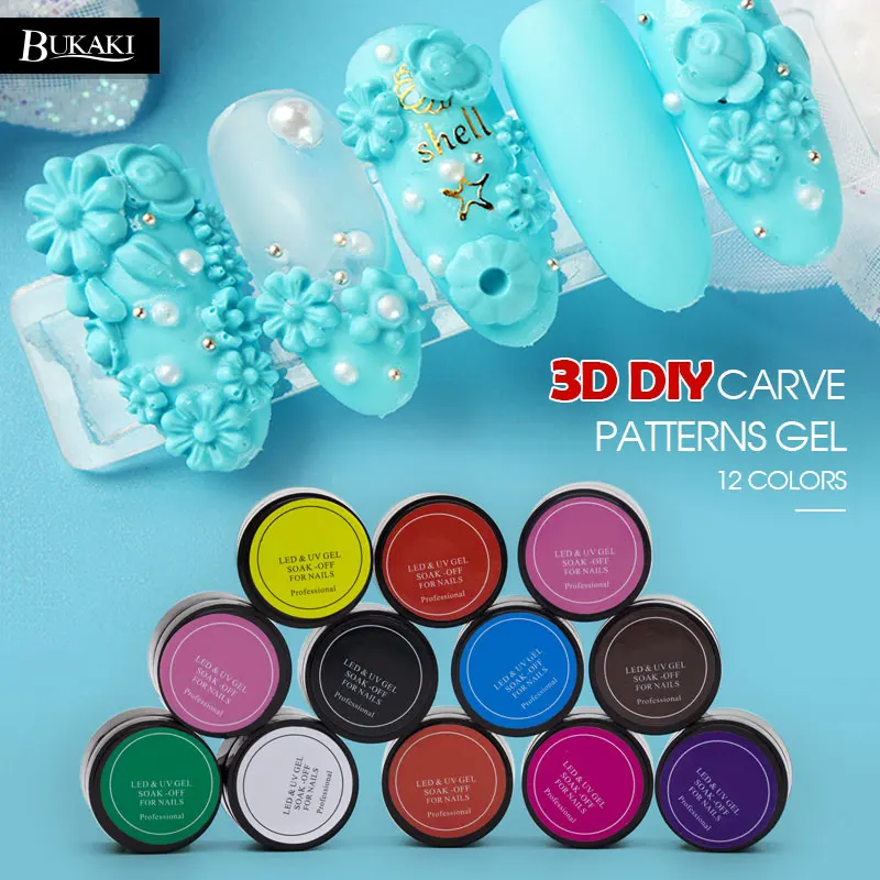BUKAKI 3D 12 Colors 1pcs Modelling Gel Bio Paint DIY UV Manicure Drawing Painting Glue Nail Art | Красота и здоровье