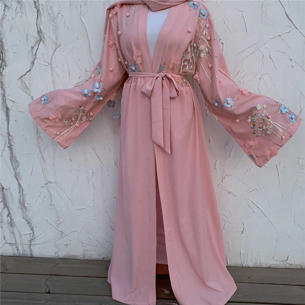 Рамадан ИД Мубарак, цветочный розовый абайя, турецкое кимоно, кардиган, халат, хиджаб, мусульманское платье, женская одежда