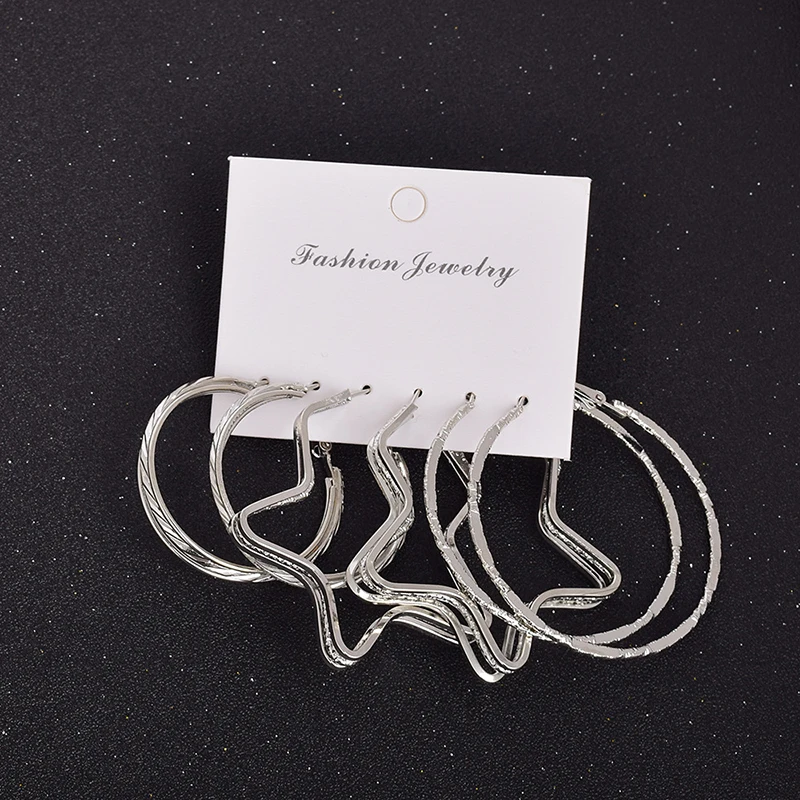 

GROMD New woman's exaggerated big Hoop earrings Stars circle geometric pattern Unusual Earrings 2020 trend Jewelry for women