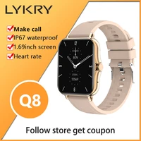 lykry q8 smart watch women 1 69 inch screen bluetooth compatible call men watch heart rate fitness tracker pk amazfit gts 2 p8