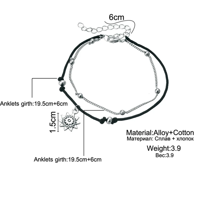 

Vintage Boho Double Layer Beads Anklets For Women Fashion Sun Pendent Anklet Handmade Chain Foot Party Jewelry