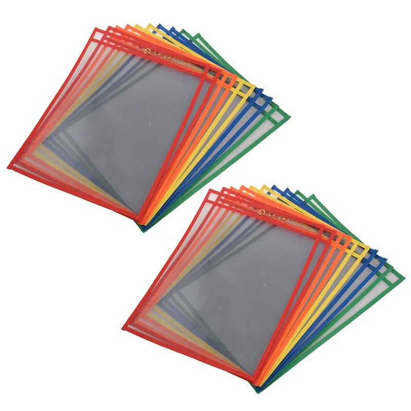 

20 Dry Erase Pockets, Oversize 9 X 12 Inch Pockets, Perfect Classroom Organization, Reusable Dry Erase Pockets