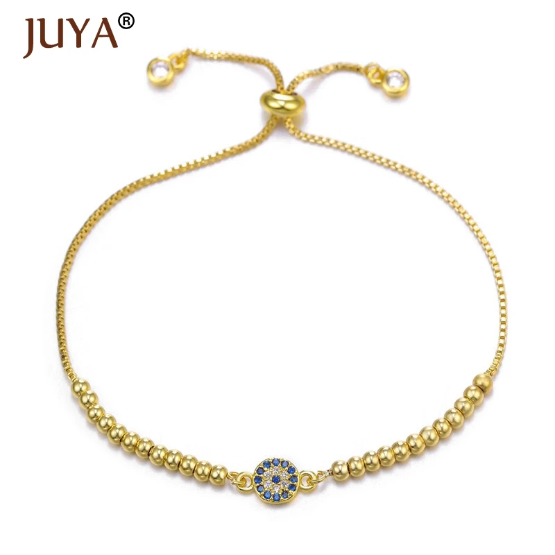 gold JUYA Медь инкрустированные CZ Мода Турецкий синий циркон круглый зловещий глаз/оболочка/Сердце Браслеты для женщин счастливый амулет ювелирные изделия Bileklik - Окраска металла: gold