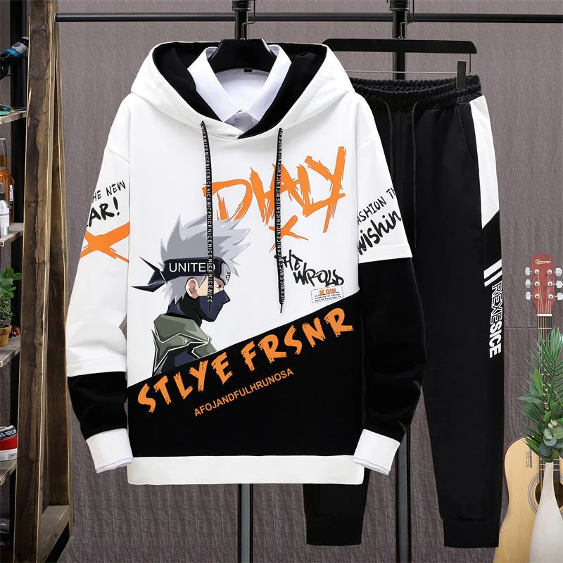 

Новинка 2021, Молодежный комплект с капюшоном из японского аниме на весну и осень, мужские и женские комплекты из двух предметов, уличная одеж...
