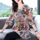 Женская весенне-летняя стильная шифоновая блузка, рубашки, женские повседневные блузы с коротким рукавом, круглым вырезом и цветочным принтом ZZ0204