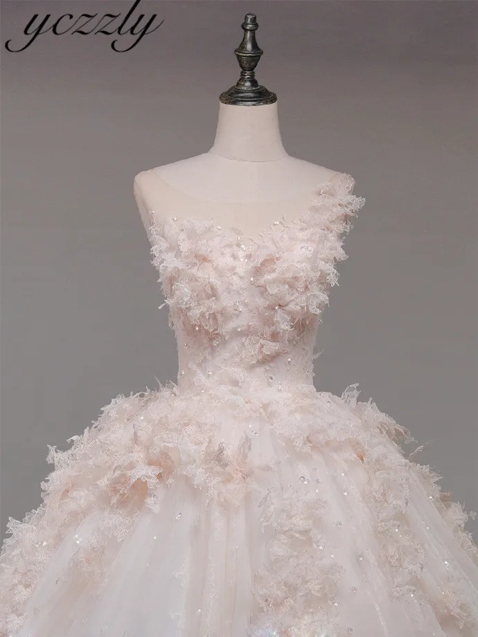 Vestidos De Novia 2019 Пышное розовое платье принцессы кружевное с аппликацией в виде