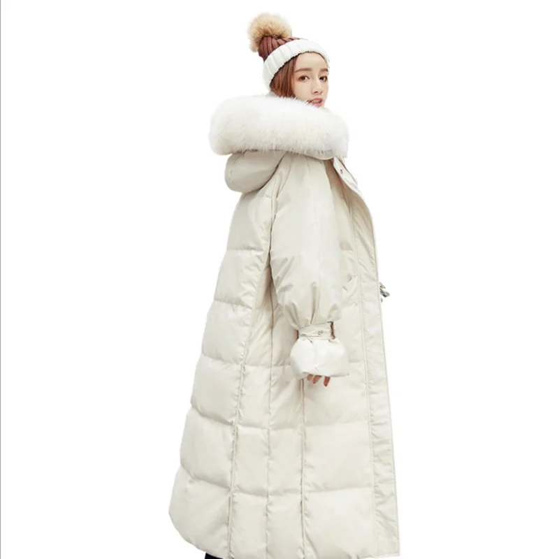 

2019 winter women new style medium long down jacket pure color white thick nice-looking cotton comfortable loose warm overcoat