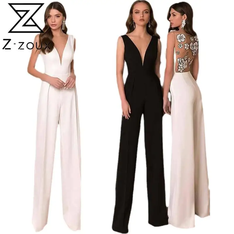 

Z-ZOUX Women Jumpsuit Deep V Neck Sleeve Backless Rompers Womens Jumpsuit High Waist Straight Loose Casual Summer Romper 2021