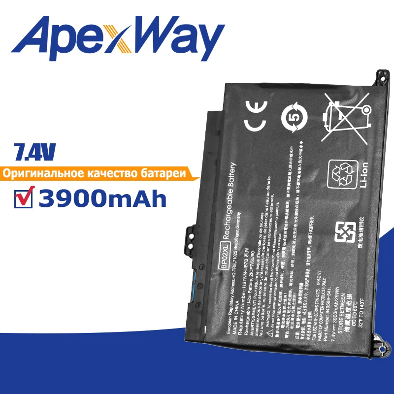 

Apexway 7,4 V 29Wh 3900mAh BP02XL Аккумулятор для ноутбука HP Pavilion PC 15 15-AU 849909-850 (F9-21) 849569-421 HSTNN-LB7H BP02041XL