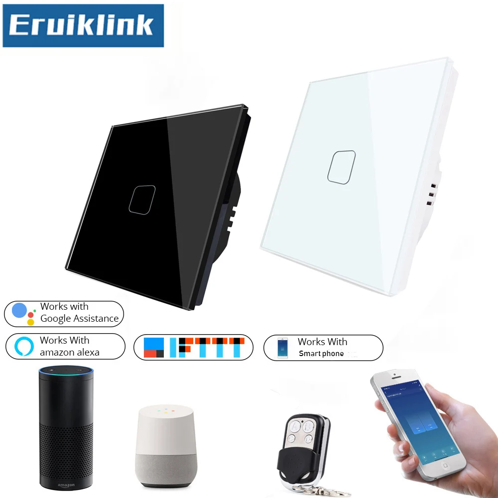 ЕС/Великобритания Стандартный Tuya APP/wifi контрольный светильник, RF433 беспроводной дистанционный настенный сенсорный выключатель с Amazon Alexa Google