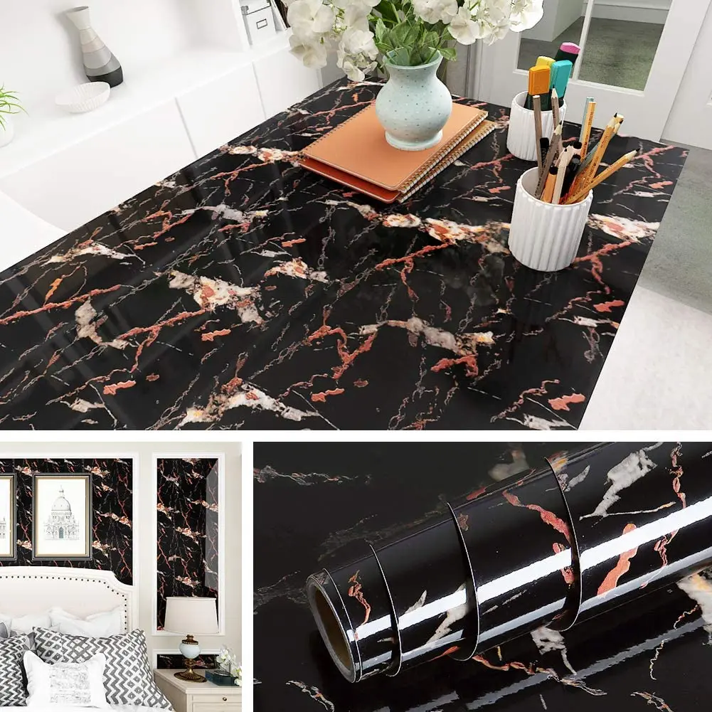 

Black Marble Wallpaper Vinyl Peel and Stick Granite Self Adhesive Contact Paper Wall Furniture Stickers For Kitchen Cabinets