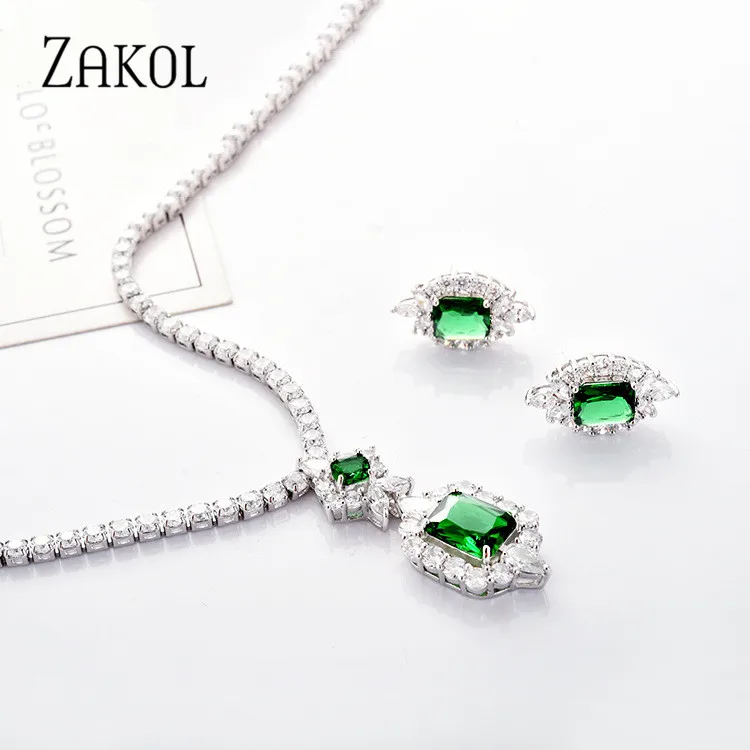 ZAKOL новейший роскошный Искрящийся кубический циркон серьги ожерелье тяжелый
