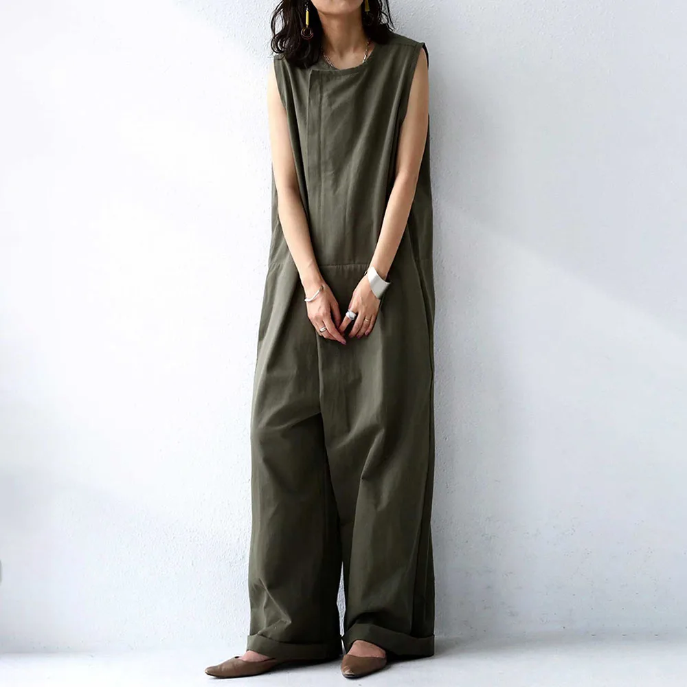

One-piece Summer Clothes Jumpsuits For Women Loose Casual Korea Fashion Ladies Wide Leg Romper Solid Color Sleeveless Streetwear