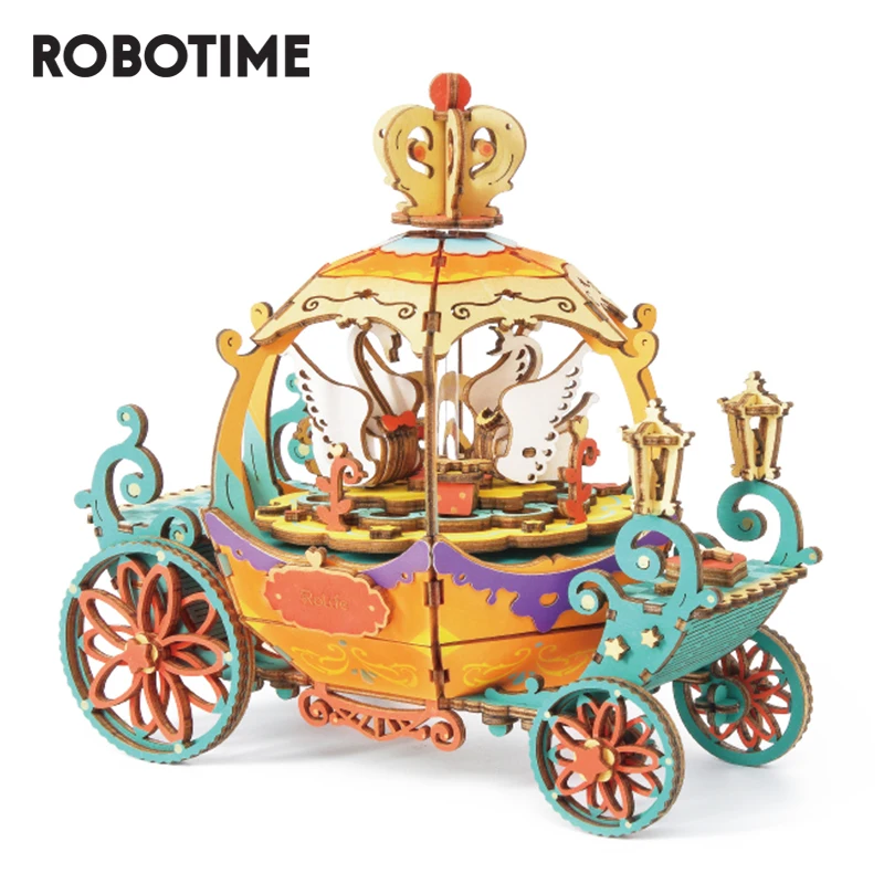 Robotime DIY Тыква модель каретки деревянная музыкальная шкатулка игрушки для детей