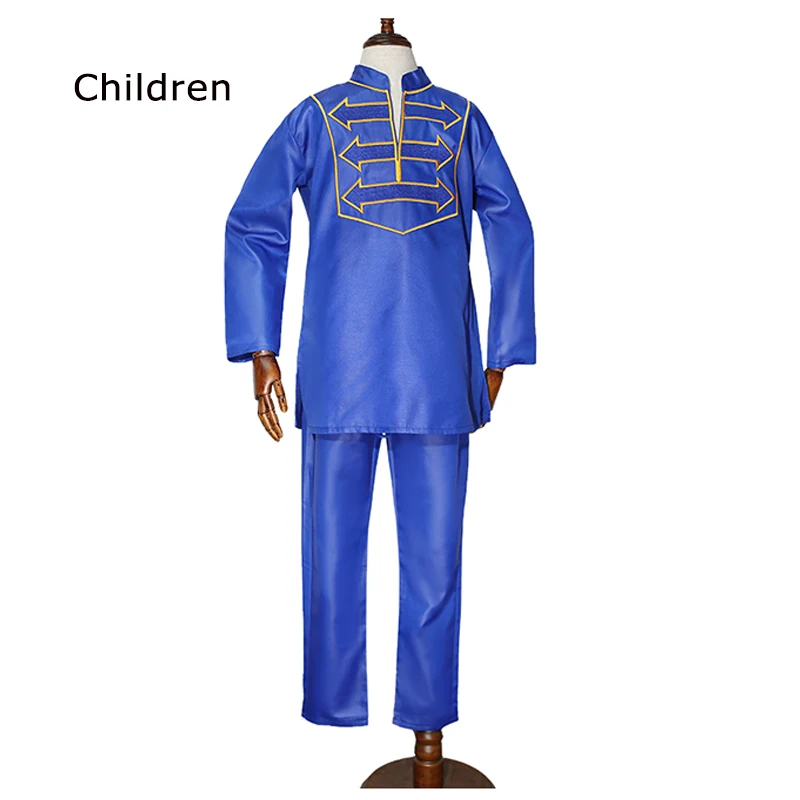 kids royal blue H& D/мужская одежда в африканском стиле для мальчиков футболка с длинным рукавом, штаны, костюм для мужчин, папы и сына, одежда с вышивкой Дашики вечерние наряды - Цвет: kids royal blue
