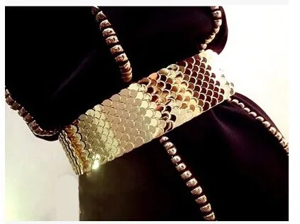 Women 's Gold Belt and Silver Wide Elastic Women Gold Belt Metal Fish Skin Keeper Brand Belts for Women Cinto Feminino luxury