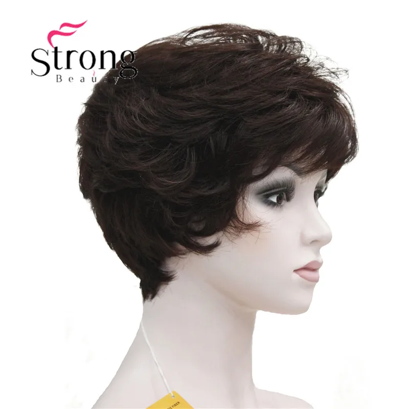 StrongBeauty Shag стиль синтетические парики короткие волнистые слоистые темно-Обурн пользовательские парики для афро-американских