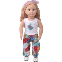 18 inch girls doll clothes casual print suit floral pant american doll dress newborn baby toys fit 43 cm baby dolls c912