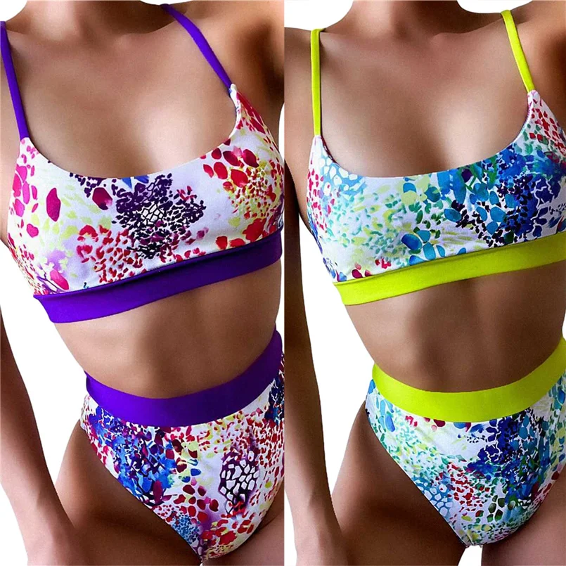 

Женский купальник-бикини с принтом граффити, кроп-топ с завышенной талией, купальник из 2 предметов, 2021