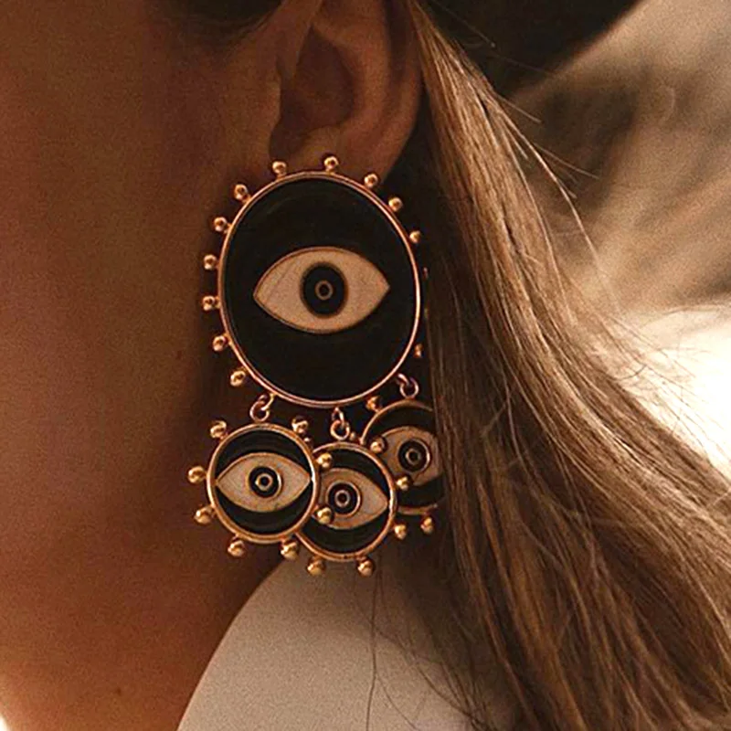 2019 New Fashion Black Color Evil Eye Big Drop Earring For Women Punk Exaggerated Dripping Oil Enamel Earrings Jewelry | Украшения и