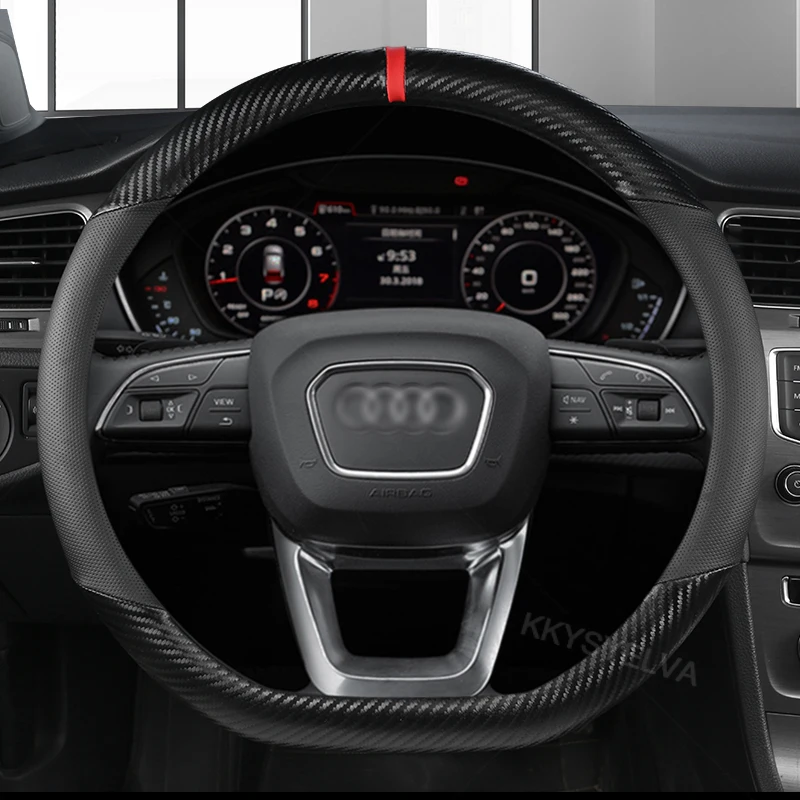 

Чехол на руль автомобильный кожаный, нескользящий чехол для Audi A1 A2 A3 A4 A5 A6 A7 A8l Q2 Q3 Q5 Q7 S1 S2 S3, 37 38 см 15 дюймов
