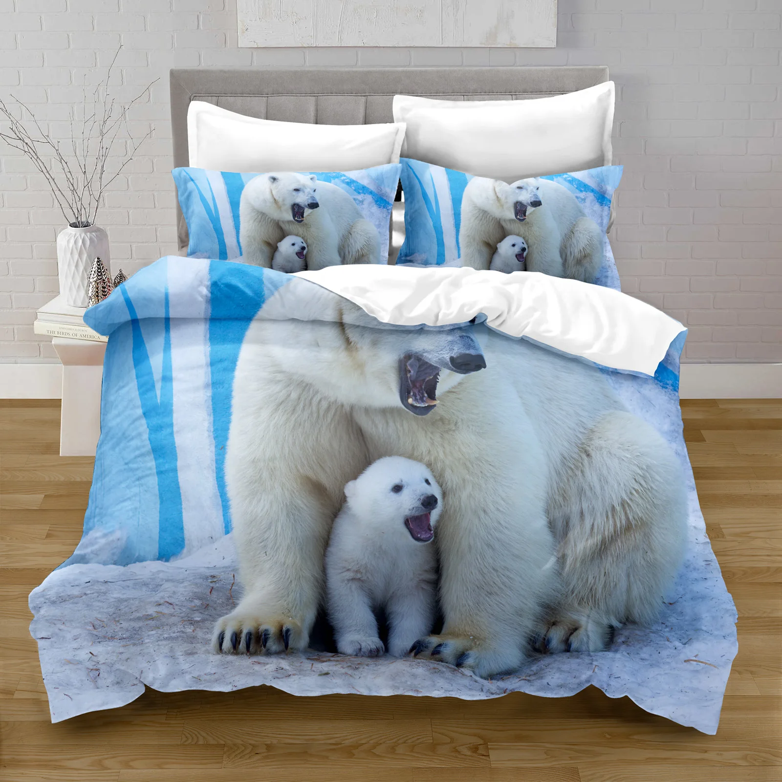 

Комплект постельного белья из 100% полиэстера с пододеяльником с изображением белого медведя и наволочкой