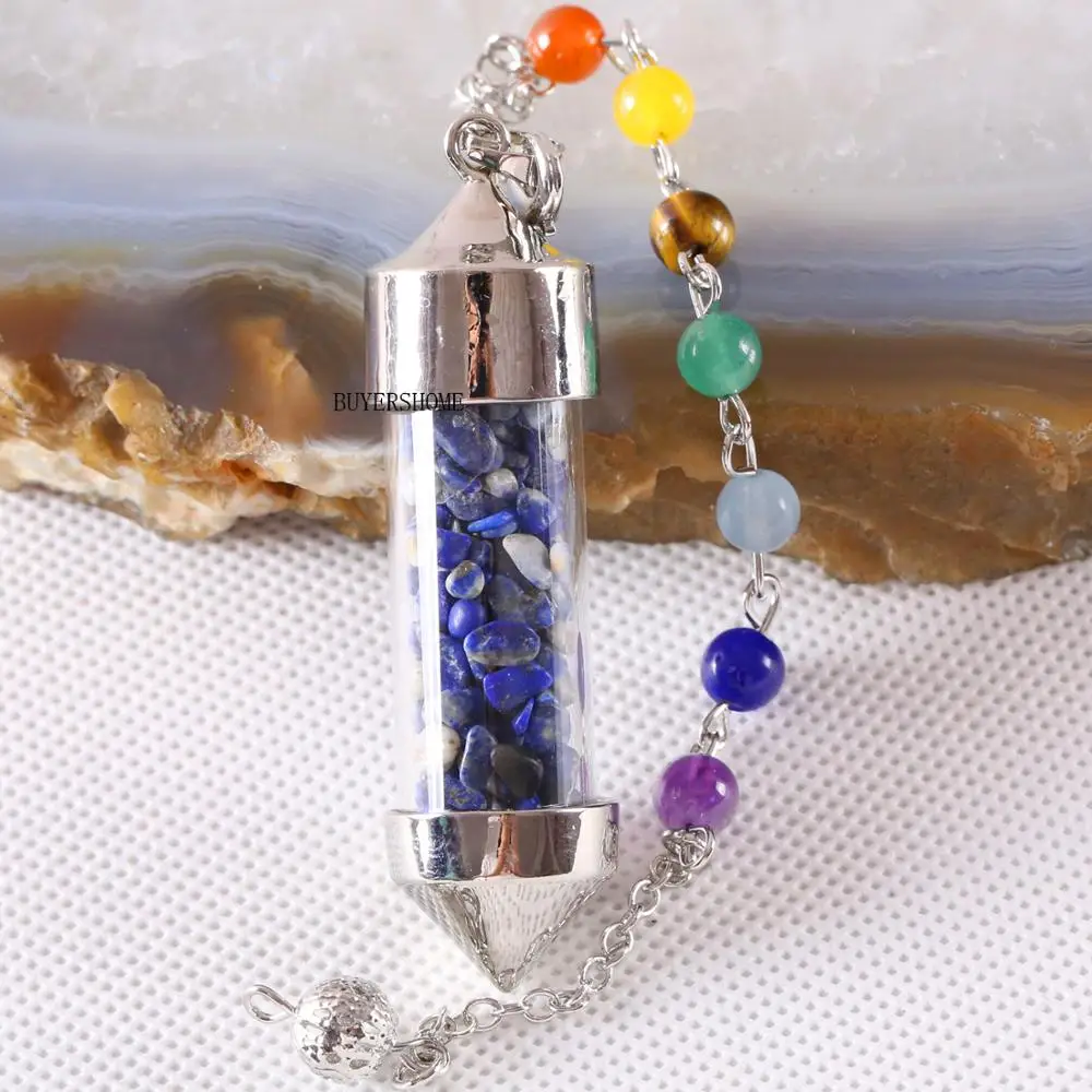 

Divination Amulet 7 Чакра Желая бутылка маятник рейки с вкраплениями натуральных камней синяя Подвеска из лазурита ожерелье для женщин мужчин K610