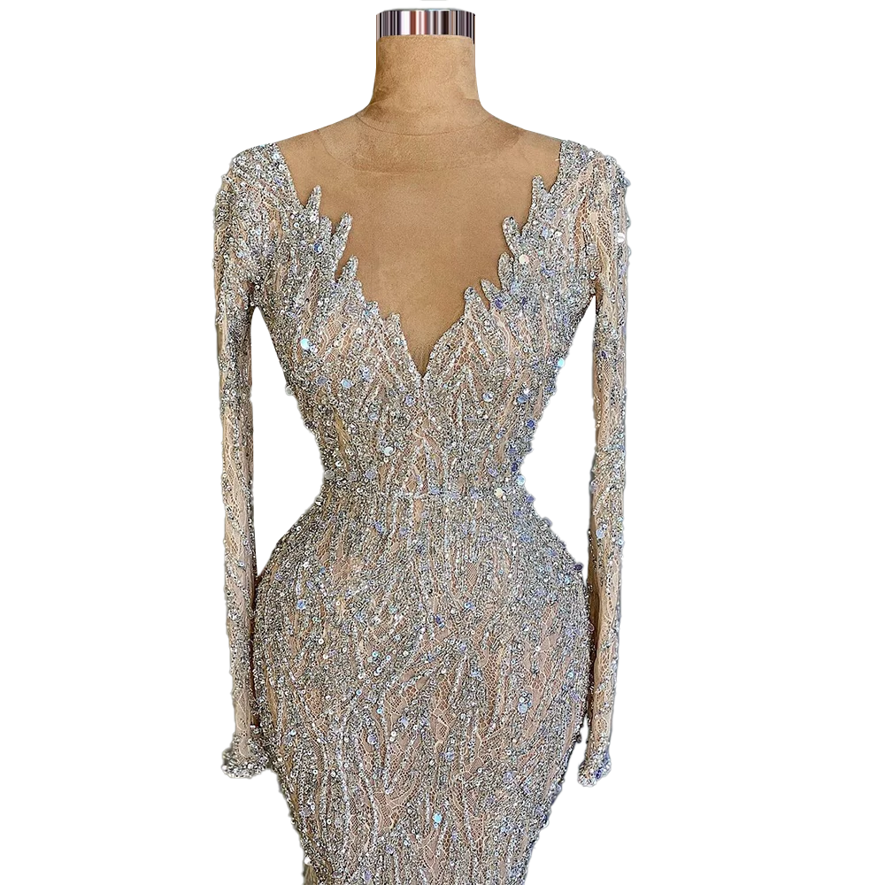 Long Sleeves Formal Evening Dresses Feathers Heavy Handmade Beads Evening Gowns For Women Special Occasion Party Gowns платье