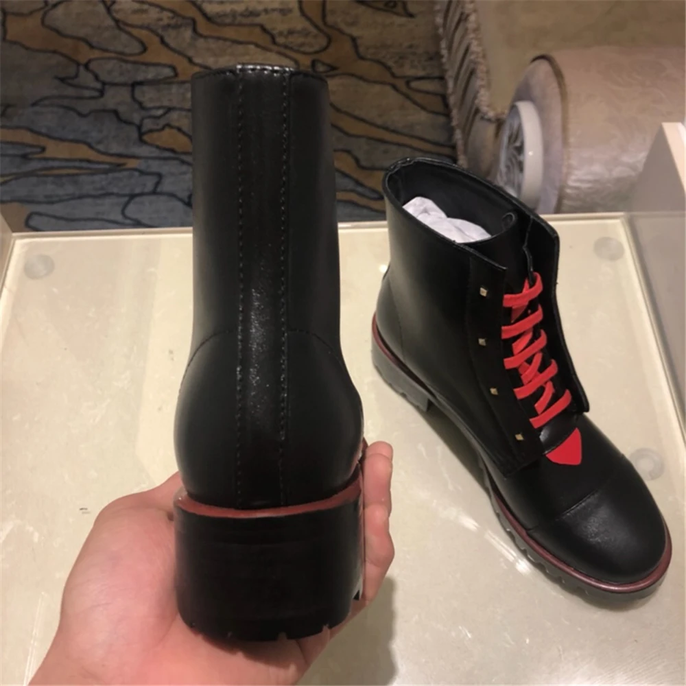 Women Luxury Designer Brand Genuine Leather Cow Boots Female Winter Short Round Toe Lace-up Shoes Size35-41 | Обувь