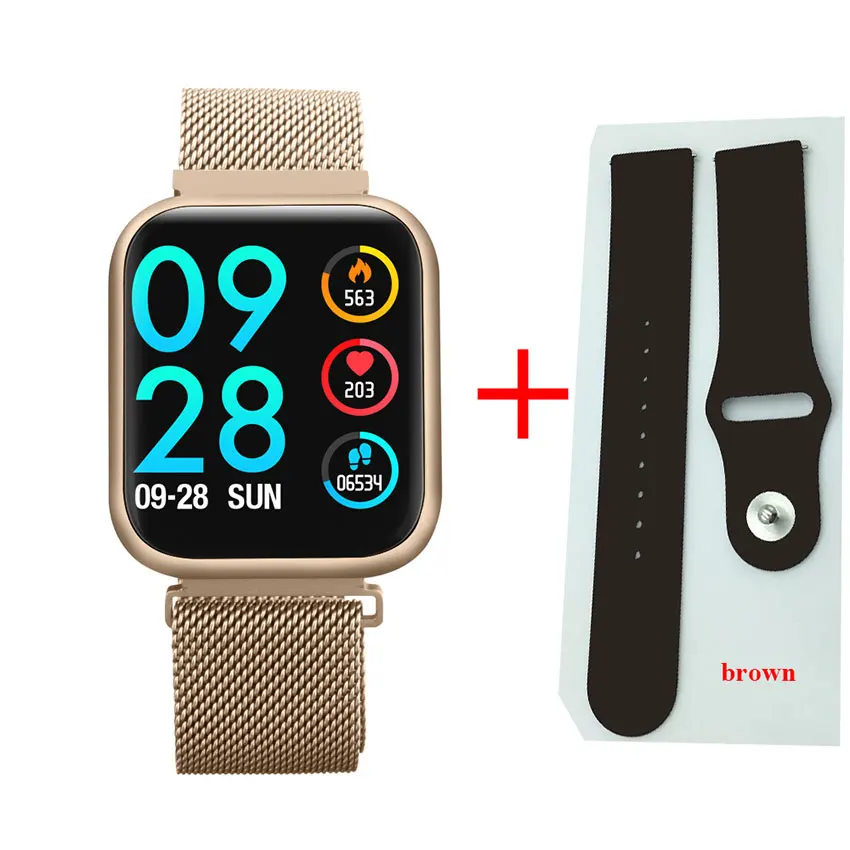 gold 2 straps Смарт-часы P80 группа IP68 Водонепроницаемый Полный сенсорный экран динамический пульсометр Монитор артериального давления спортивные часы для здоровья - Цвет: gold 2 straps