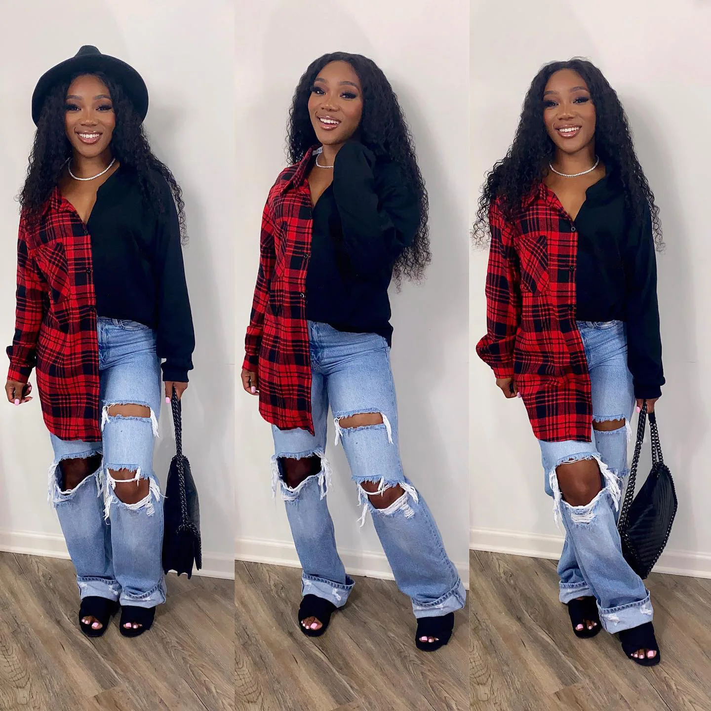 

2021 Autumn And Winter Women's Fashion Casual Plaid Print Stitching Personalized Neckline (With Belt) Loose Long-sleeved Shirt