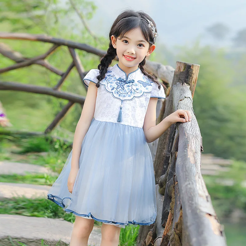 Summer Dresses For Girls 2019 Brand Clothing White Shawl Princess Party Dress Chinese Vintage Embroidered 3-14Y | Детская одежда и