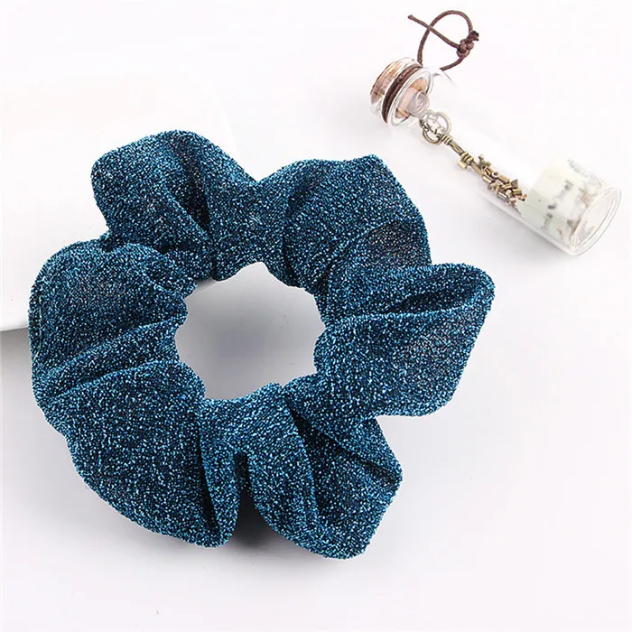 10-Light Blue Золотые и серебряные блестящие резинки для волос, эластичные резинки для волос для женщин, дамские модные аксессуары для волос, резинки для танцев - Цвет: 10-Light Blue