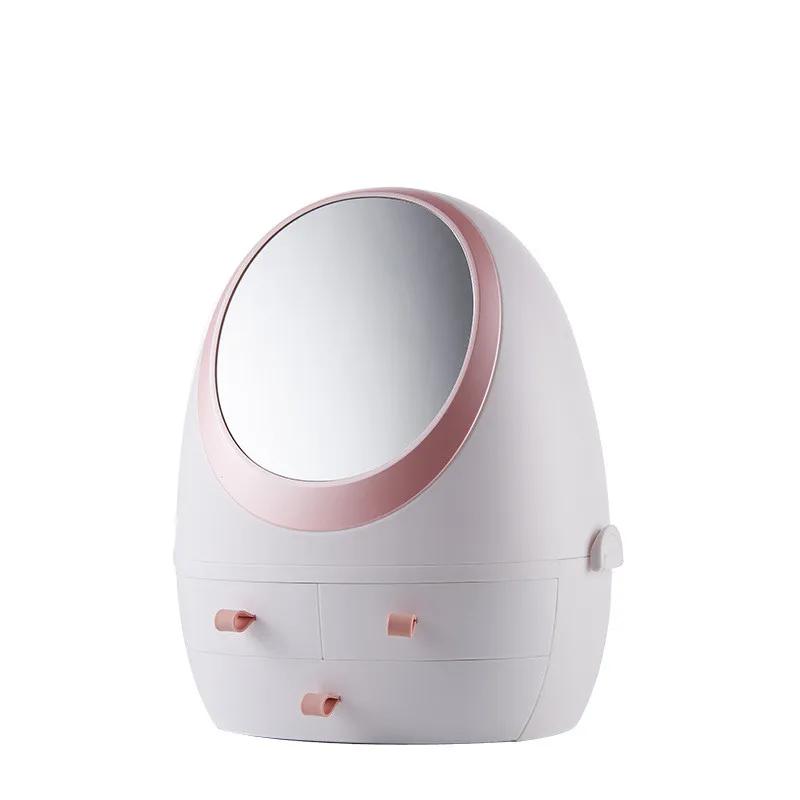 

Net red cosmetics storage box with LED light mirror drawer type portable desktop dust-proof skin care product rack