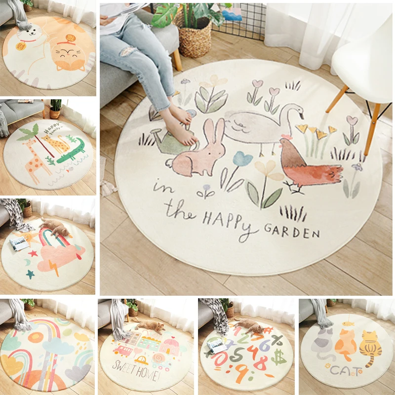 Мультяшные круглые ковровые покрытия из овечьей шкуры для дома гостиной коврики