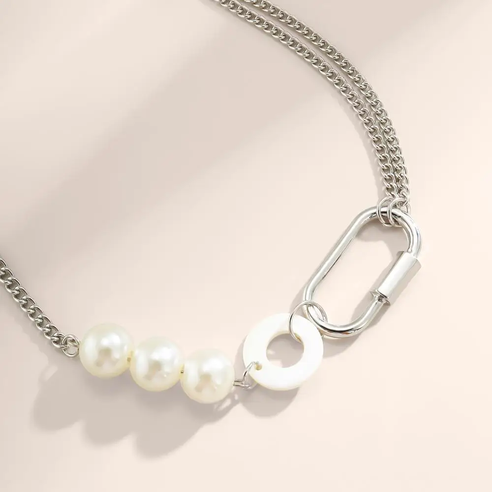 

SHIXIN Layered Asymmetry Chain Choker Necklace for Women Charms Pearl Necklaces 2020 Fashion Short Chokers Colar Jewelry Collier