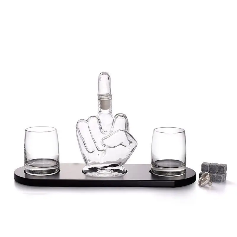 

Boho Middle Finger Whisky Decanter Wine Set Lead-Free Glass Decanter Whiskey Container Dispenser For Beverage Cider