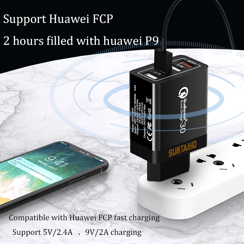 Suntaiho USB Зарядное устройство быстрое зарядное устройство QC 3,0 для iPhone X 4-Порты и разъёмы быстрое настенное зарядное устройство для samsung S9 Xiaomi huawei мобильного телефона Зарядное устройство