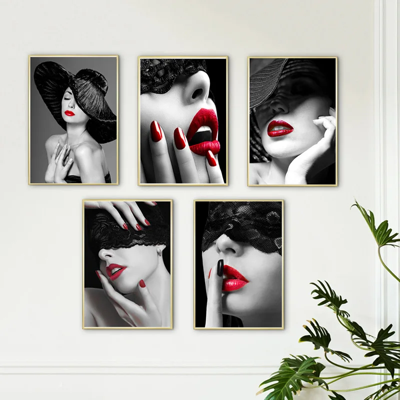

Modern Sexy Red Lips Beauty Canvas Paintings Fashion Woman Mural Osters And Prints Wall Art Pictures For Living Room Decoration