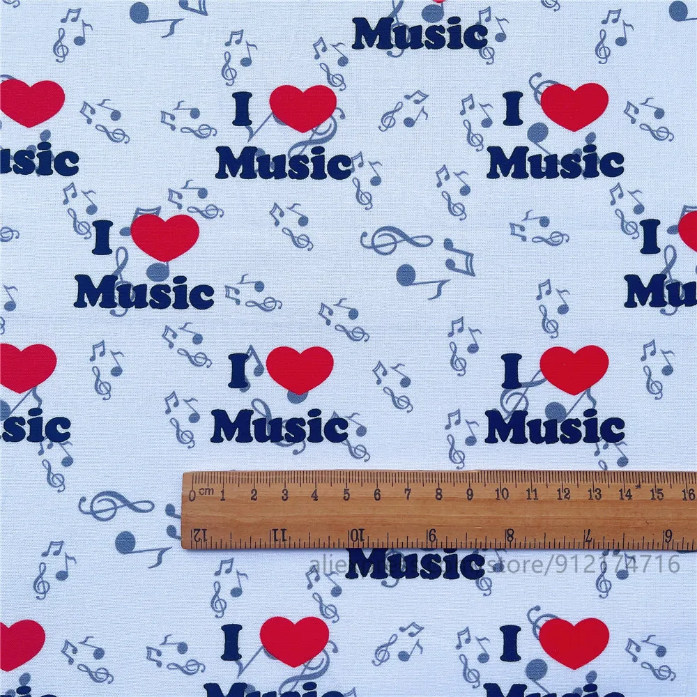 50x110 см белая музыкальная хлопчатобумажная ткань I love для шитья стеганая материал