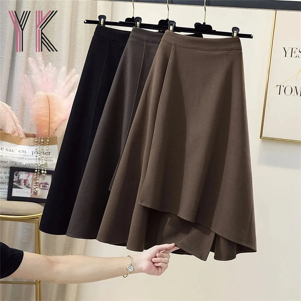 

Юбка-миди из смесовой шерсти с асимметричным вырезом и высокой талией Юбка-миди с нерегулярной строчкой и разрезом, высокая талия, готическая, эстетическая, дизайнерские юбки, корейский винтаж, теплая, Модный тренд