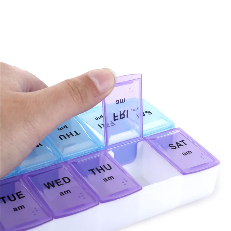 

1pc High Quality 14 Slots 7 Day Tablet Medicine Storage Box Weekly Container