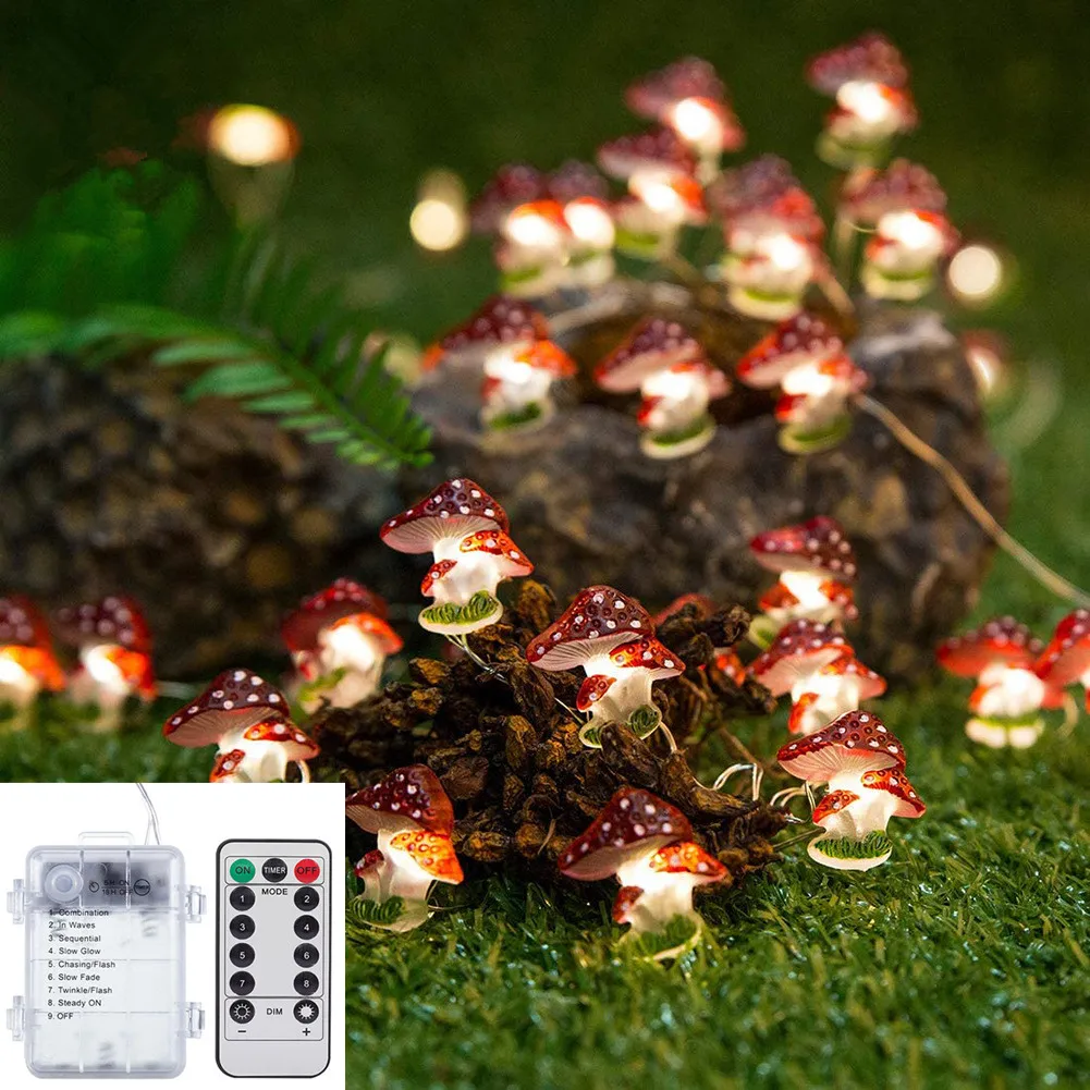 

Mushroom Shaped Copper Wire String Lights 8 Modes Outdoor LED Lights Decoration Battery Operated 30 LEDS 3M LED Fairy Lights