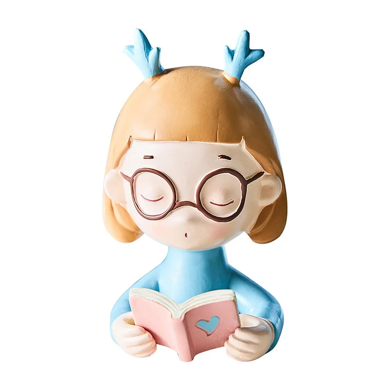 

Nordic girl heart lovely students reading craft ornaments boys and girls room bookshelf decoration goods