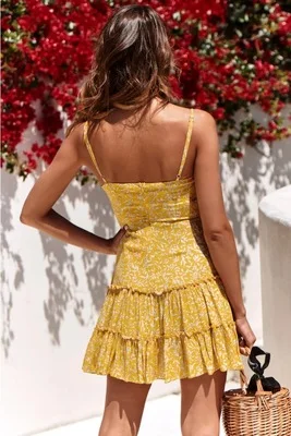 

Summer Fashion Sexy Women's Print Suspender Sleeveless V-neck Stitching Mini Dress