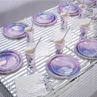 birthday party supplies disposable mermaid tableware creative fishtail paper cup paper tray round paper tray tablecloth 232