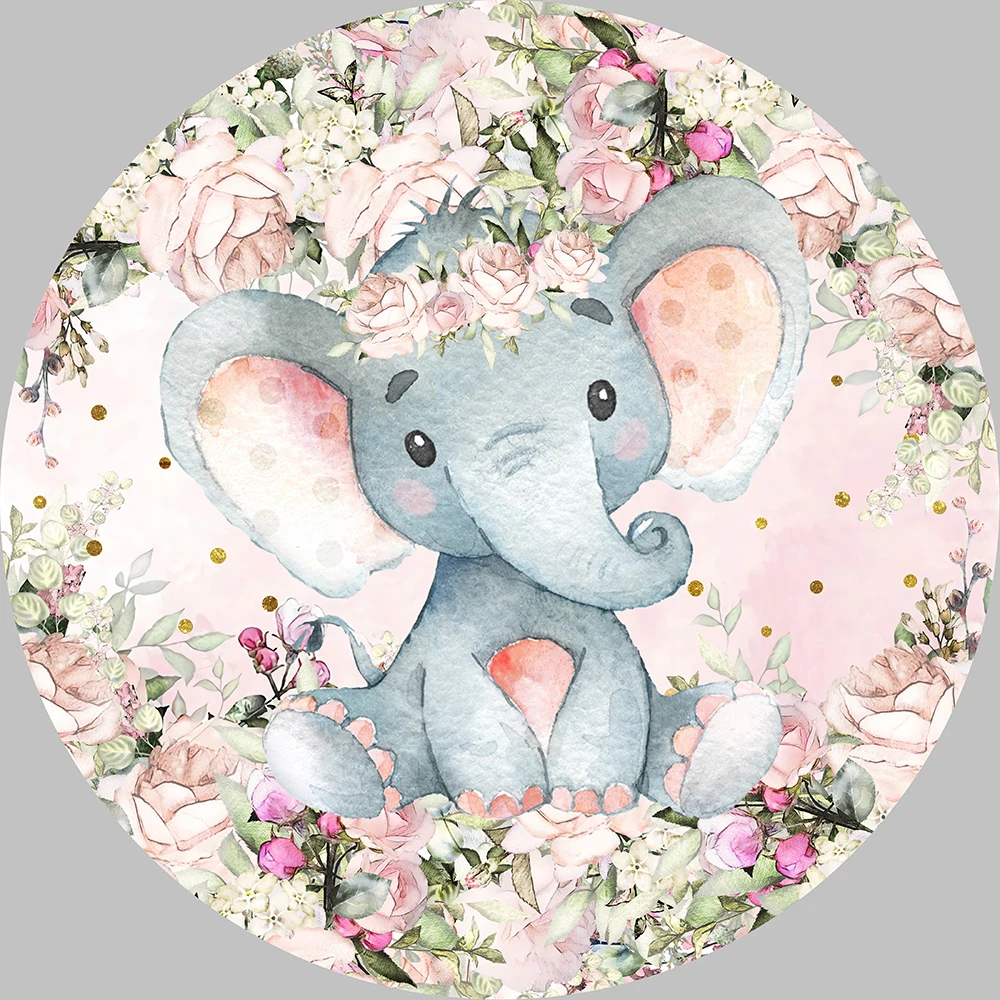 Слон круглый забор Мальчик День рождения Стол для торта Знаменитые вечеринки Фотоколл Цветок Детский фон для фотостудии Винил.