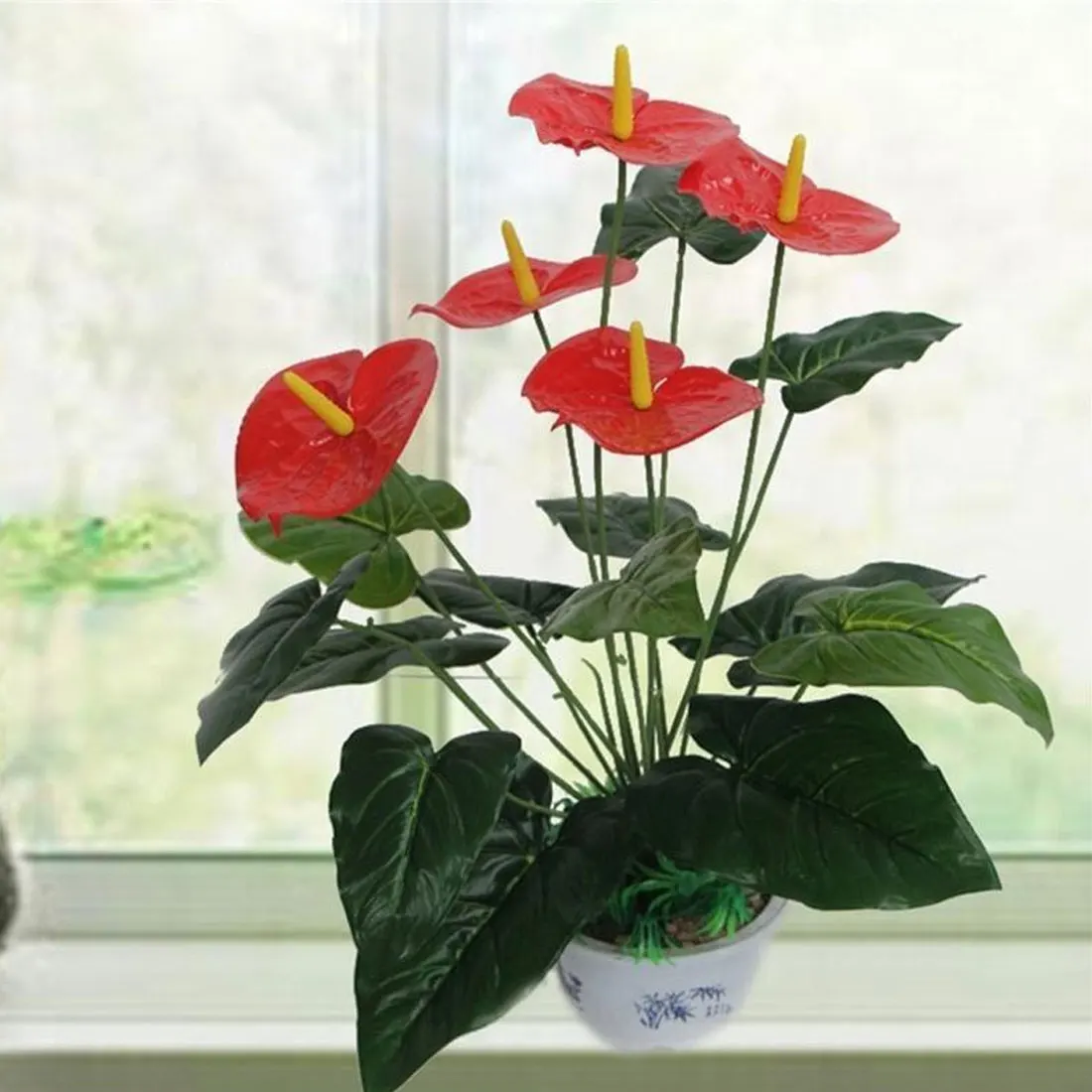 Искусственные зеленые цветы Anthurium искусственные растения для дома балкона офиса