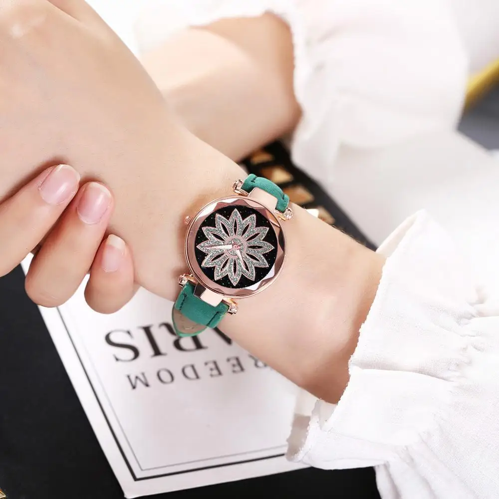 Часы наручные женские кварцевые с ремешком и вращающимся циферблатом|Женские