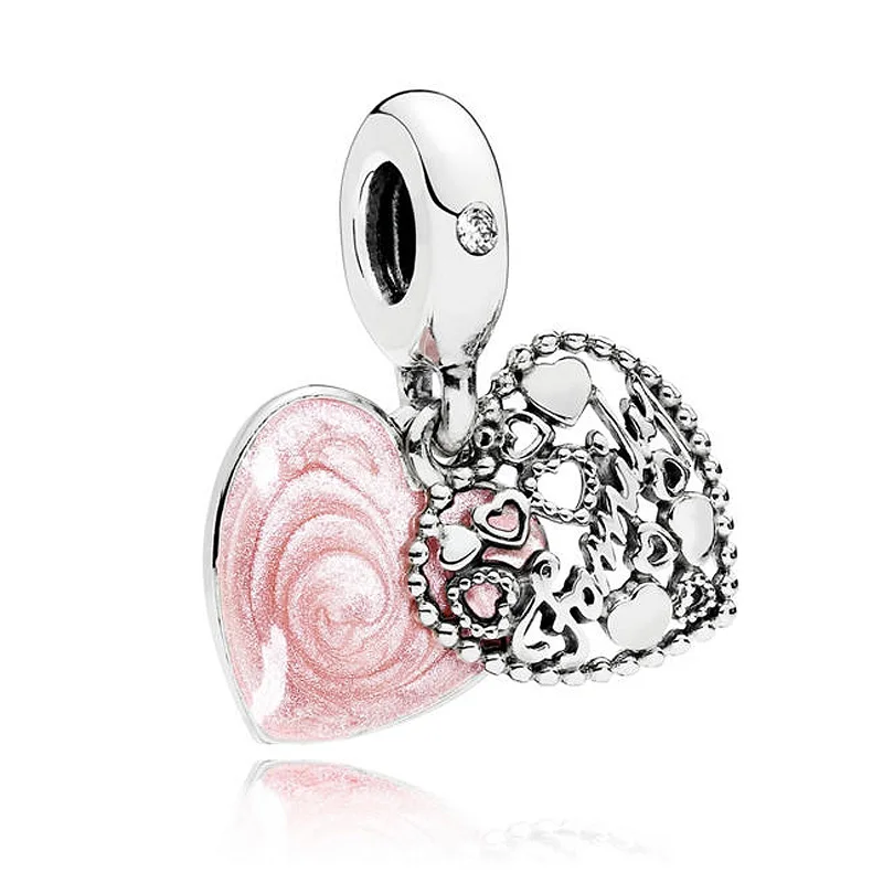 

Оригинальный Розовый эмалированный кулон в виде любящего сердца делает семью шармами самодельные ювелирные изделия подходят для бусин из ...